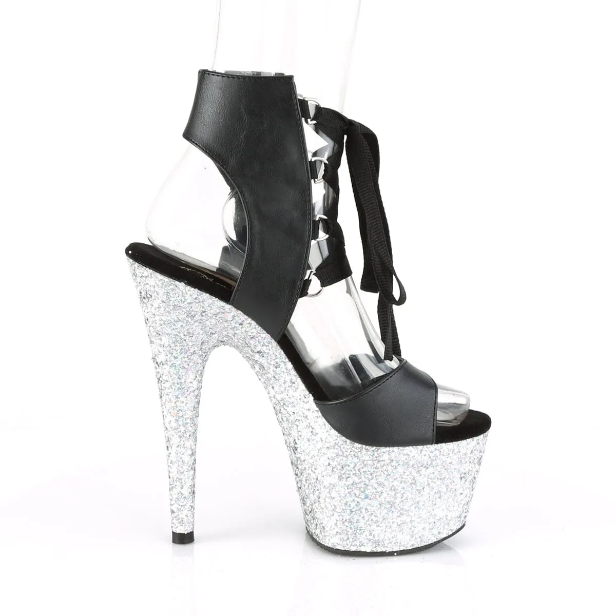 ADORE-700-14LG Black Faux Leather/Silver Multi Glitter