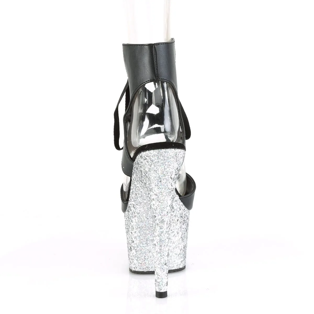 ADORE-700-14LG Black Faux Leather/Silver Multi Glitter