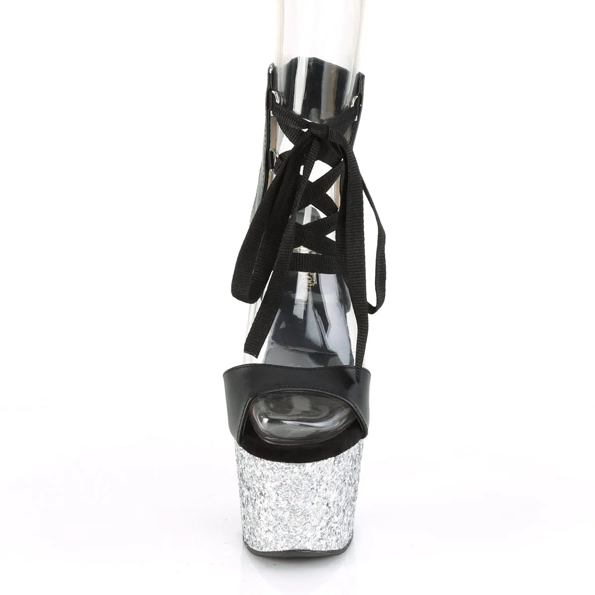 ADORE-700-14LG Black Faux Leather/Silver Multi Glitter