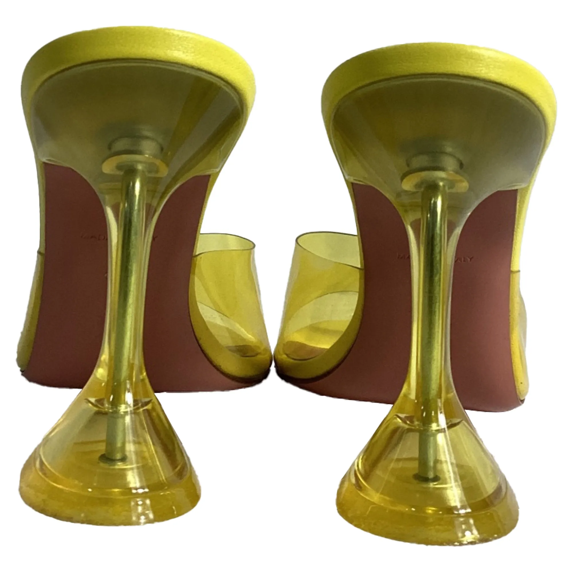 Amina Muaddi Lupita Glass Mules in Yellow PVC and Leather