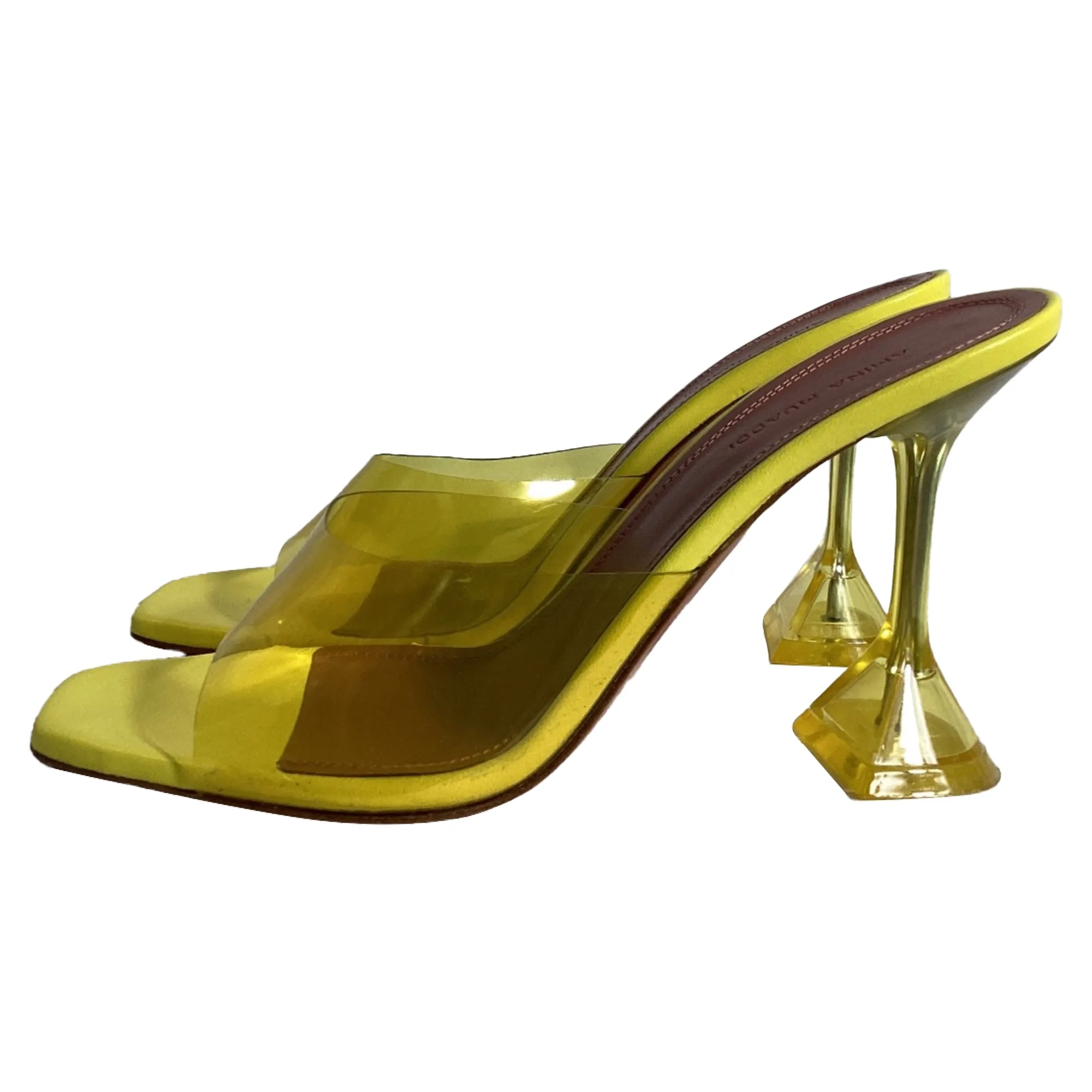 Amina Muaddi Lupita Glass Mules in Yellow PVC and Leather