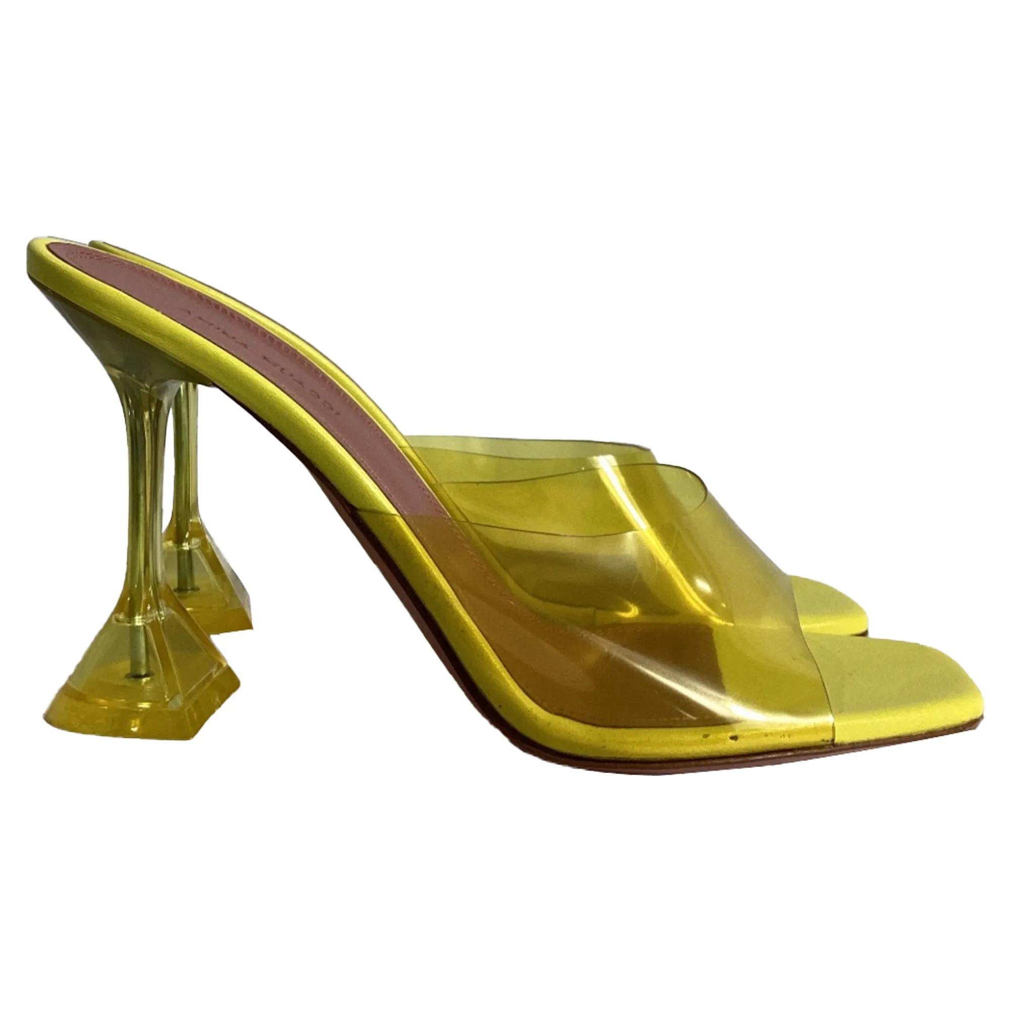 Amina Muaddi Lupita Glass Mules in Yellow PVC and Leather