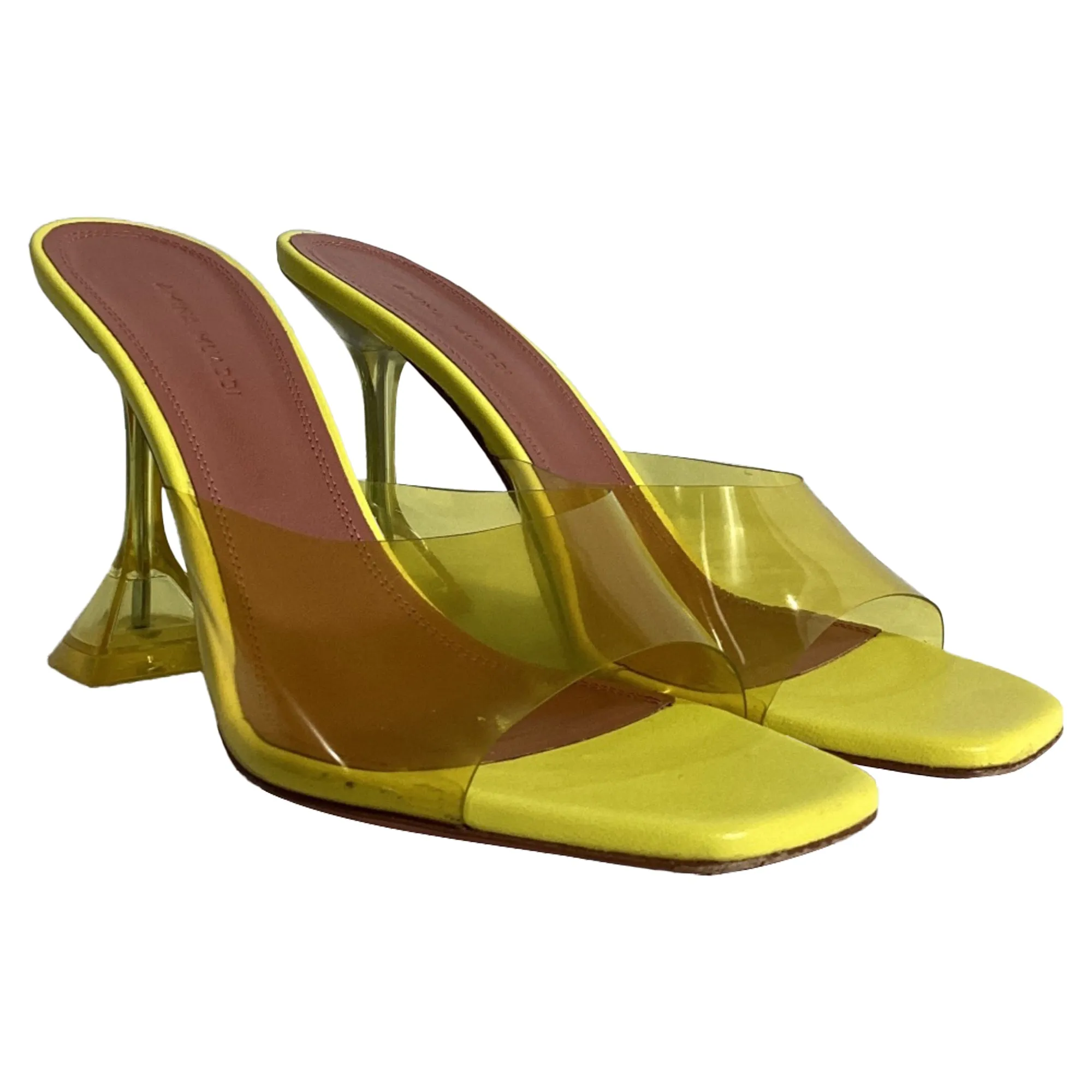 Amina Muaddi Lupita Glass Mules in Yellow PVC and Leather