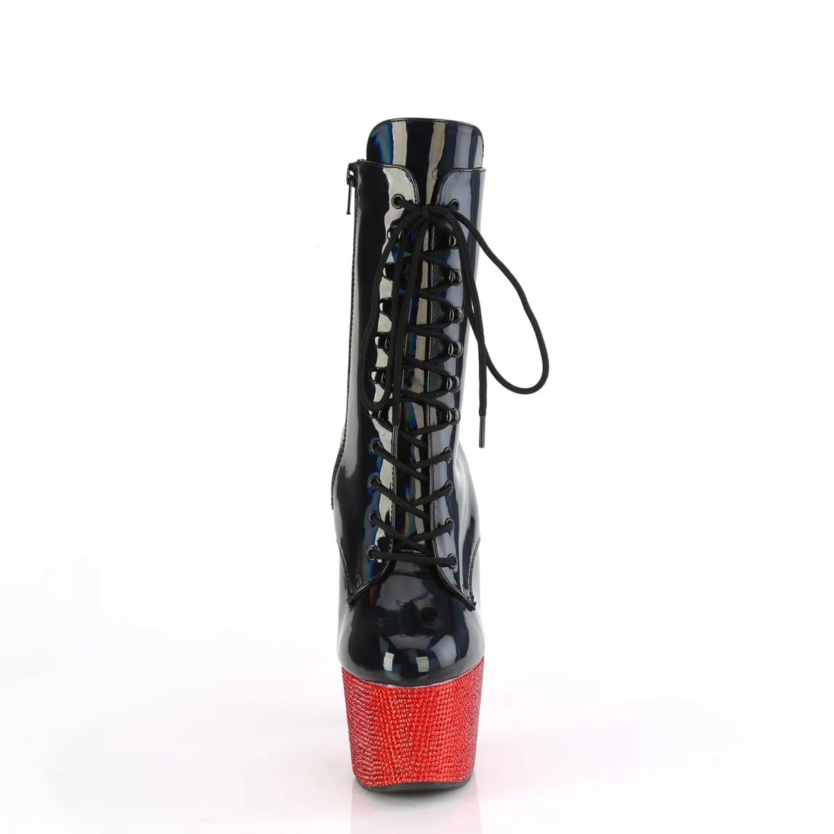 BEJEWELED-1020-7 Black Hologram Patent/Red Rhinestones