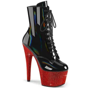 BEJEWELED-1020-7 Black Hologram Patent/Red Rhinestones