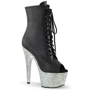 BEJEWELED-1021-7 Black Faux Leather/Silver AB Rhinestones