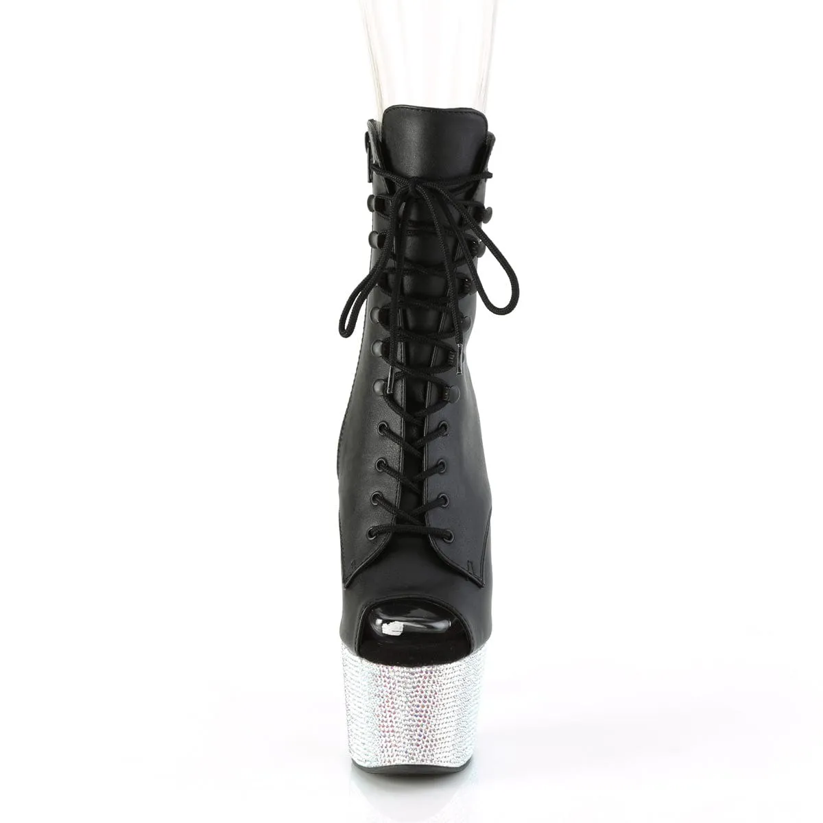BEJEWELED-1021-7 Black Faux Leather/Silver AB Rhinestones