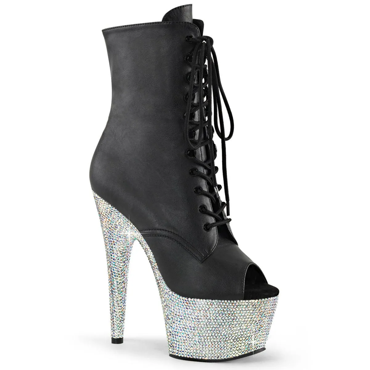 BEJEWELED-1021-7 Black Faux Leather/Silver AB Rhinestones