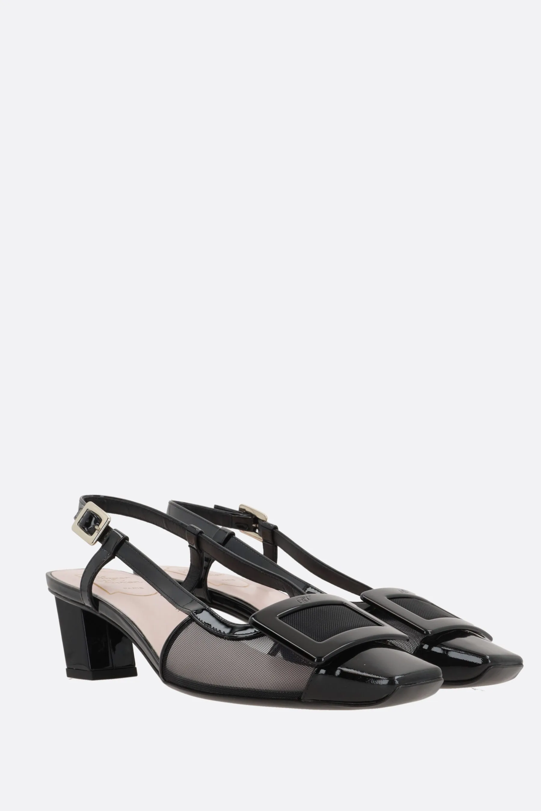 Belle Vivier slingbacks in mesh and patent leather