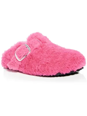 Boston Big Buckle Womens Fuzzy Slip On Mules