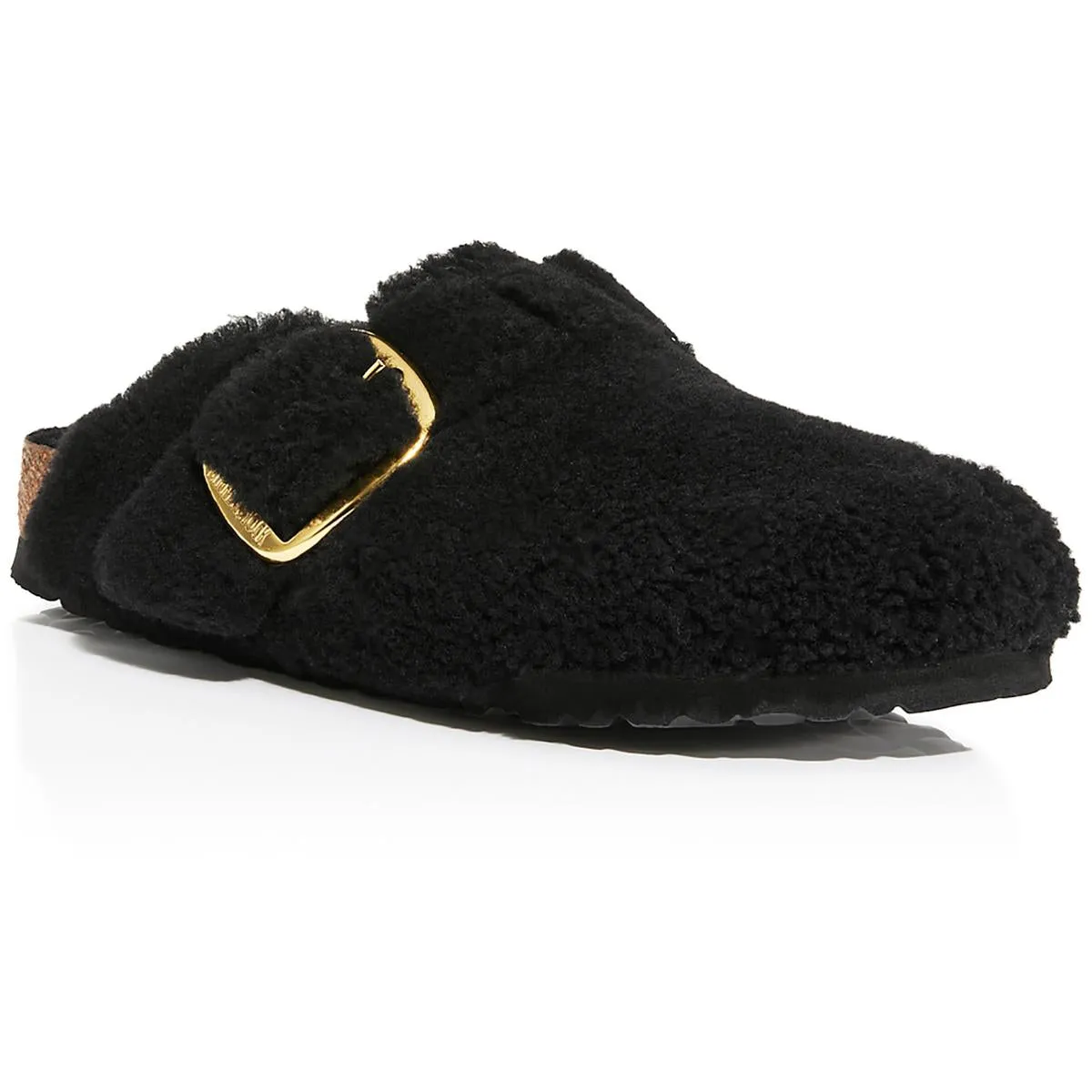 Boston Big Buckle Womens Fuzzy Slip On Mules