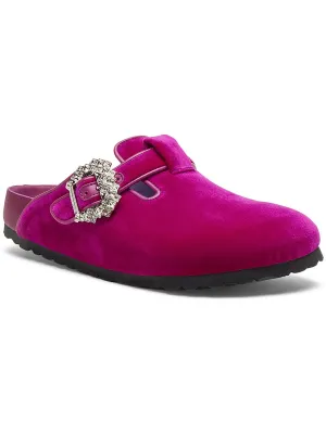 Boston Crystal Womens Velvet Embellished Mules