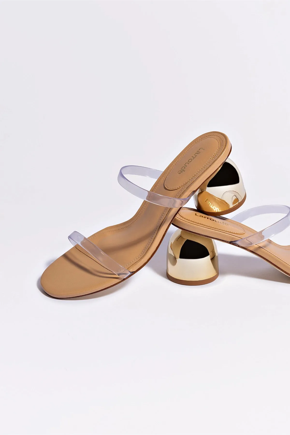 Dew Drop Mule In Tan Leather and Vinyl