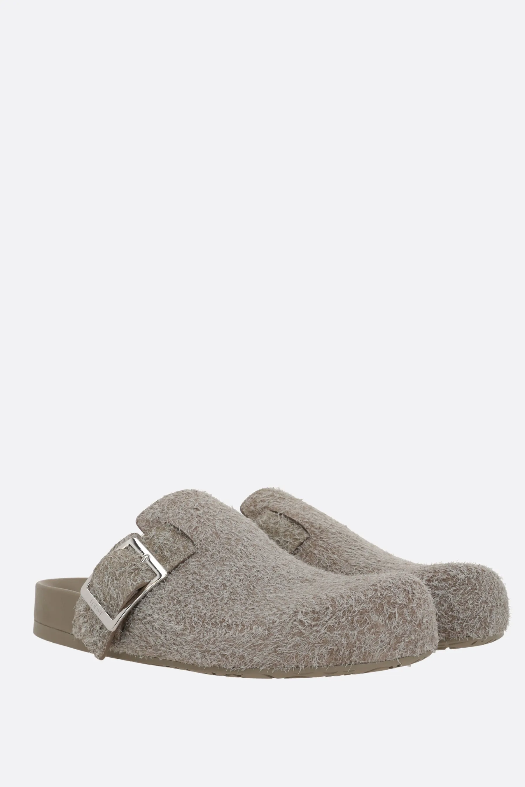 Ease buckle flat mules in brushed suede