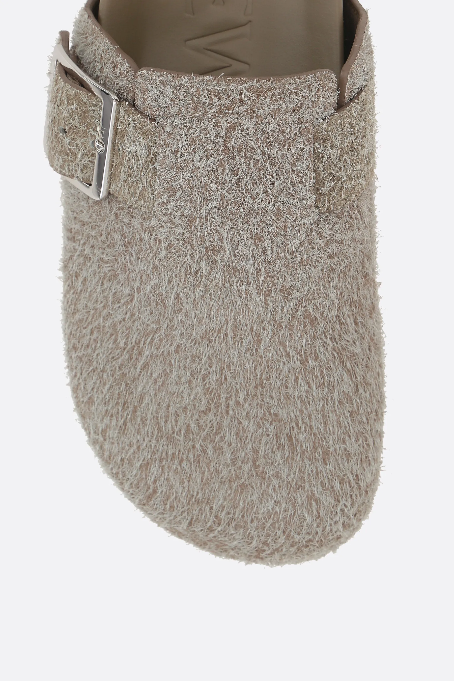 Ease buckle flat mules in brushed suede