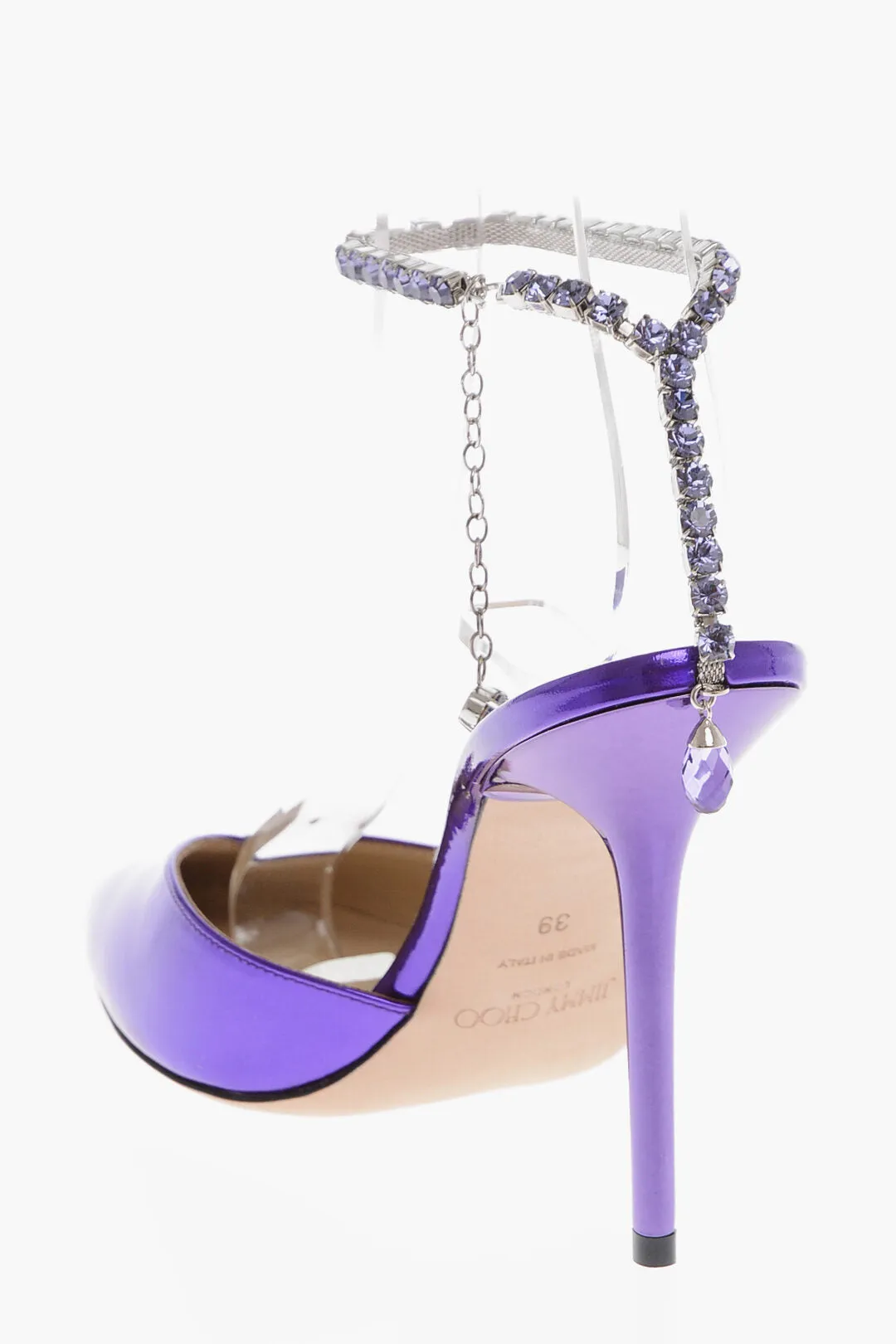 Jimmy Choo Lamè Patent Leather Saeda Slingbacks With Jeweled Detail 10C Shoes_Jimmy-Choo