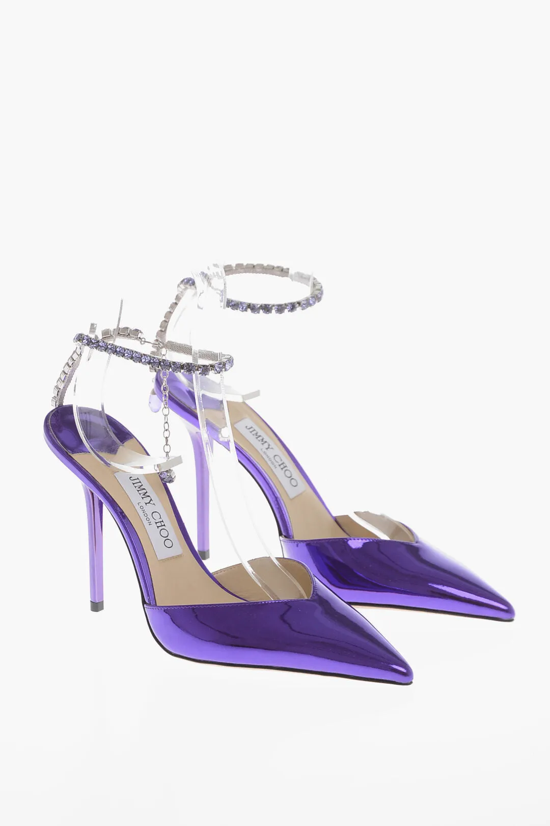 Jimmy Choo Lamè Patent Leather Saeda Slingbacks With Jeweled Detail 10C Shoes_Jimmy-Choo