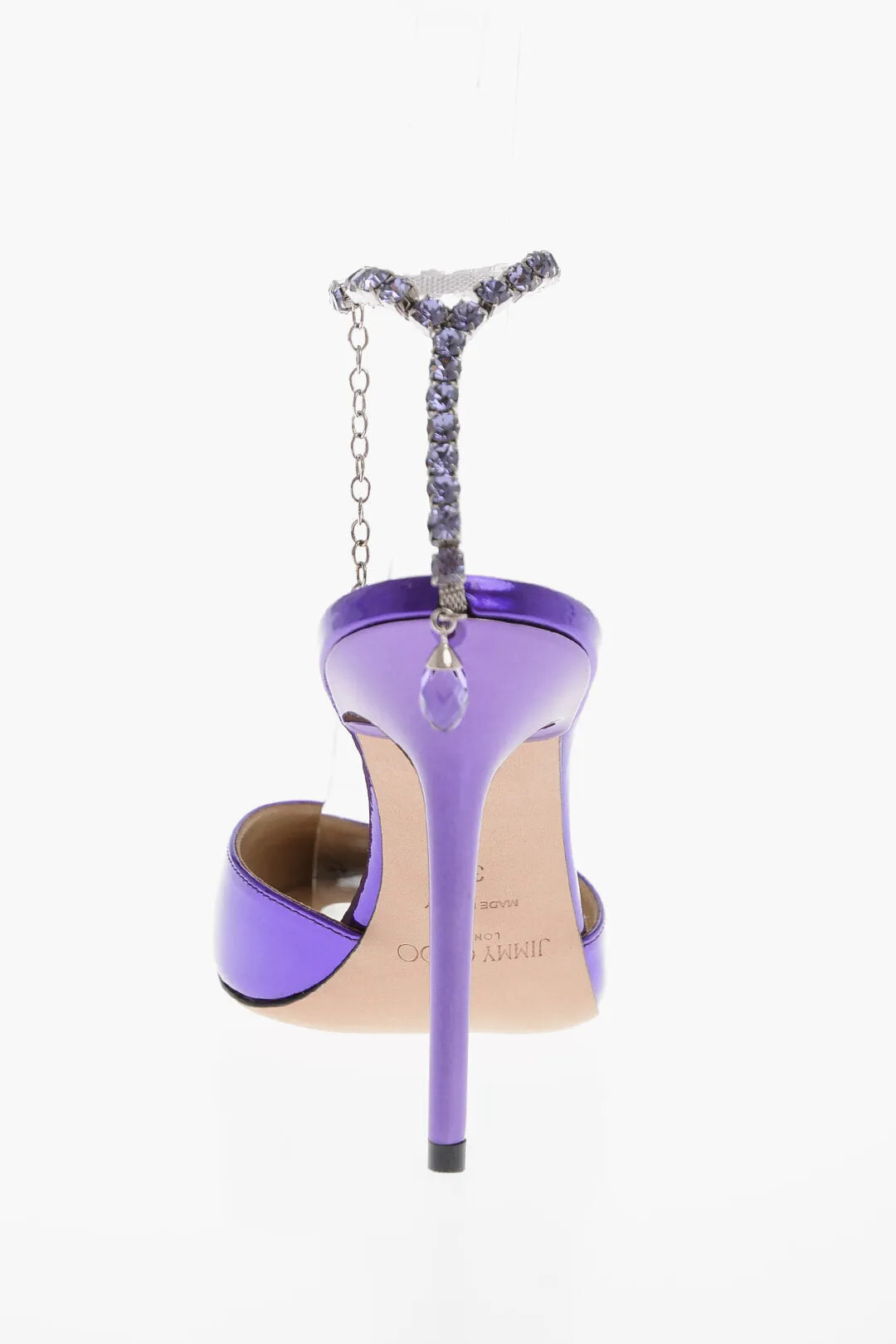 Jimmy Choo Lamè Patent Leather Saeda Slingbacks With Jeweled Detail 10C Shoes_Jimmy-Choo