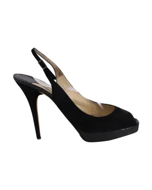 Jimmy Choo Open Toe Slingback Pumps in Black Suede Shoes_Jimmy-Choo