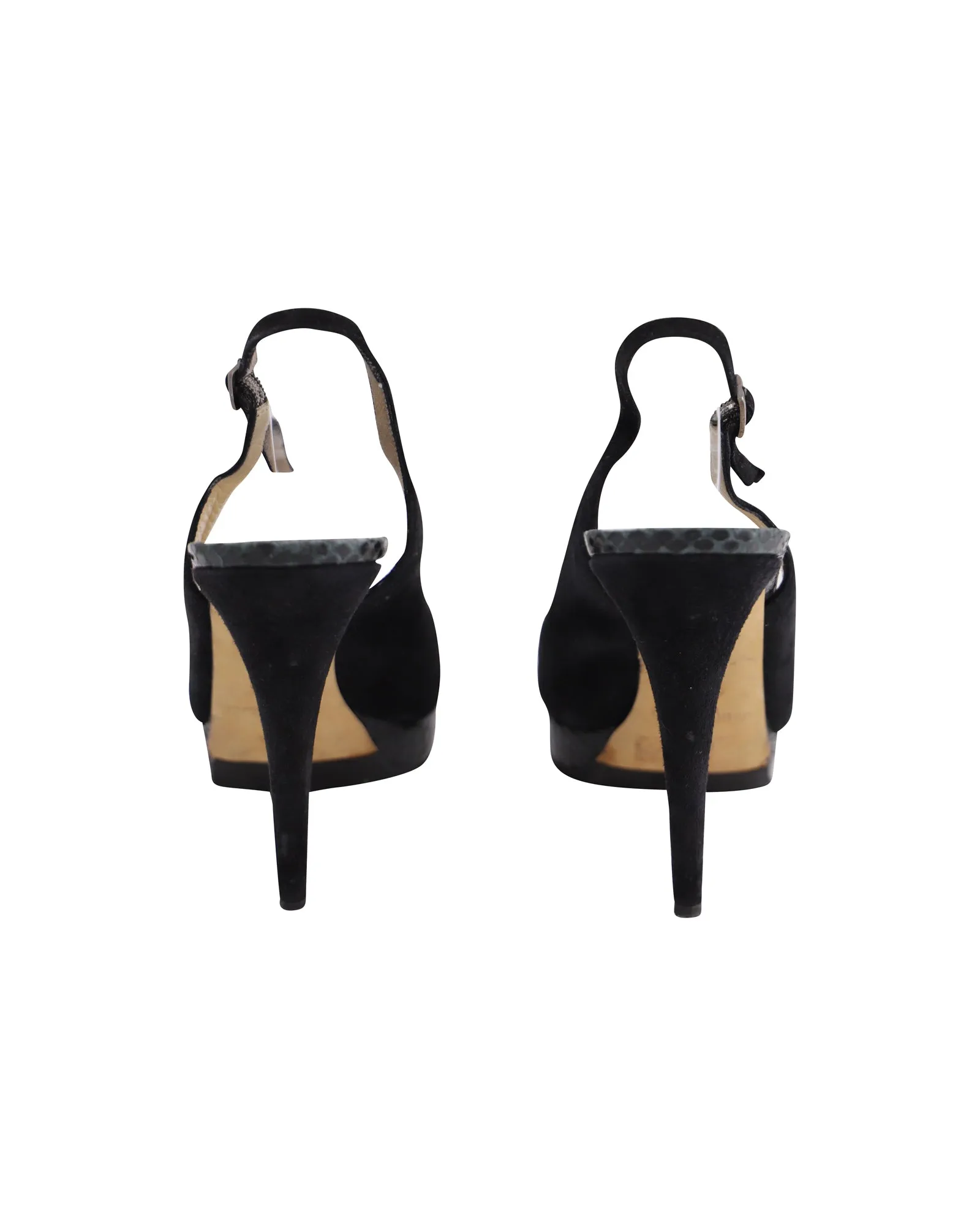 Jimmy Choo Open Toe Slingback Pumps in Black Suede Shoes_Jimmy-Choo