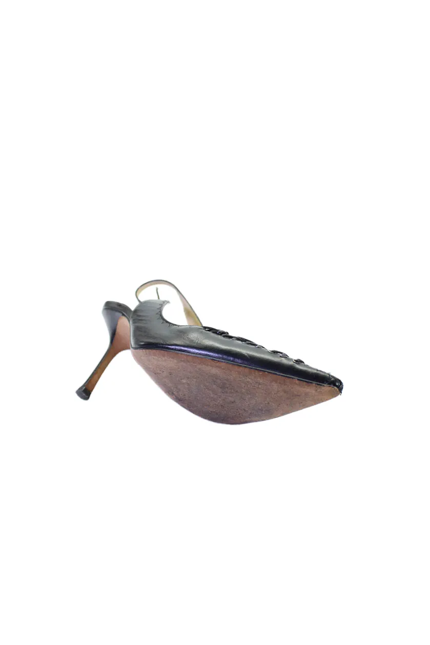 Jimmy Choo Womens Leather Pointed Toe Slingbacks Pumps Black Shoes_Jimmy-Choo