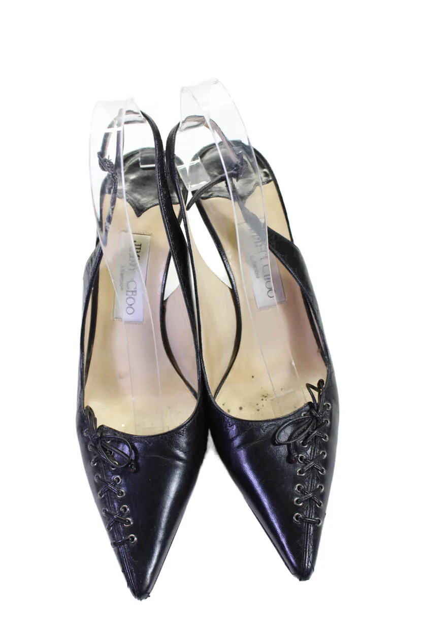 Jimmy Choo Womens Leather Pointed Toe Slingbacks Pumps Black Shoes_Jimmy-Choo