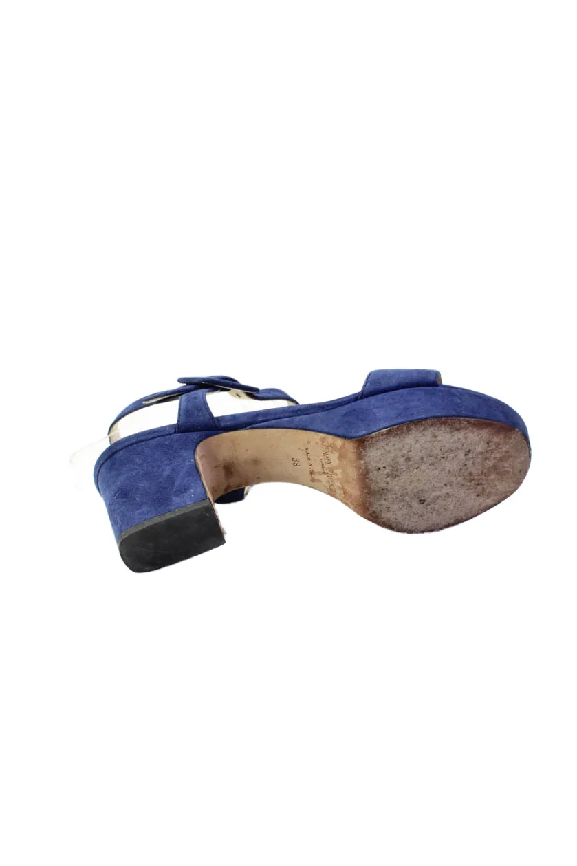 Jimmy Choo Womens Suede Platform Slingbacks Sandal Heels Navy Blue Shoes_Jimmy-Choo