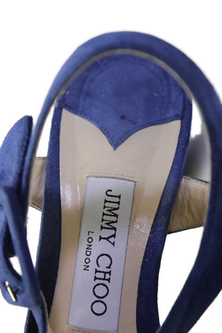 Jimmy Choo Womens Suede Platform Slingbacks Sandal Heels Navy Blue Shoes_Jimmy-Choo