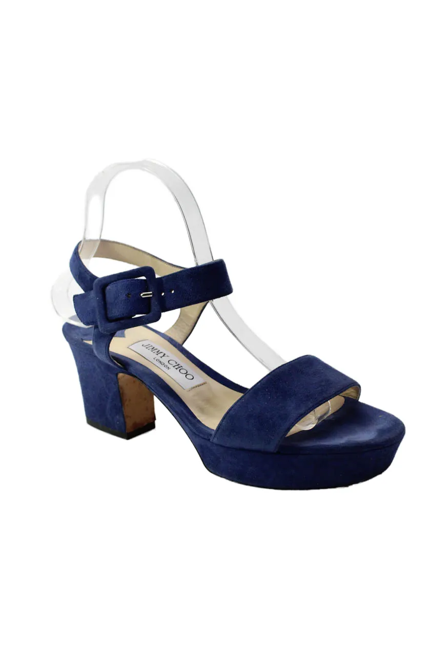 Jimmy Choo Womens Suede Platform Slingbacks Sandal Heels Navy Blue Shoes_Jimmy-Choo