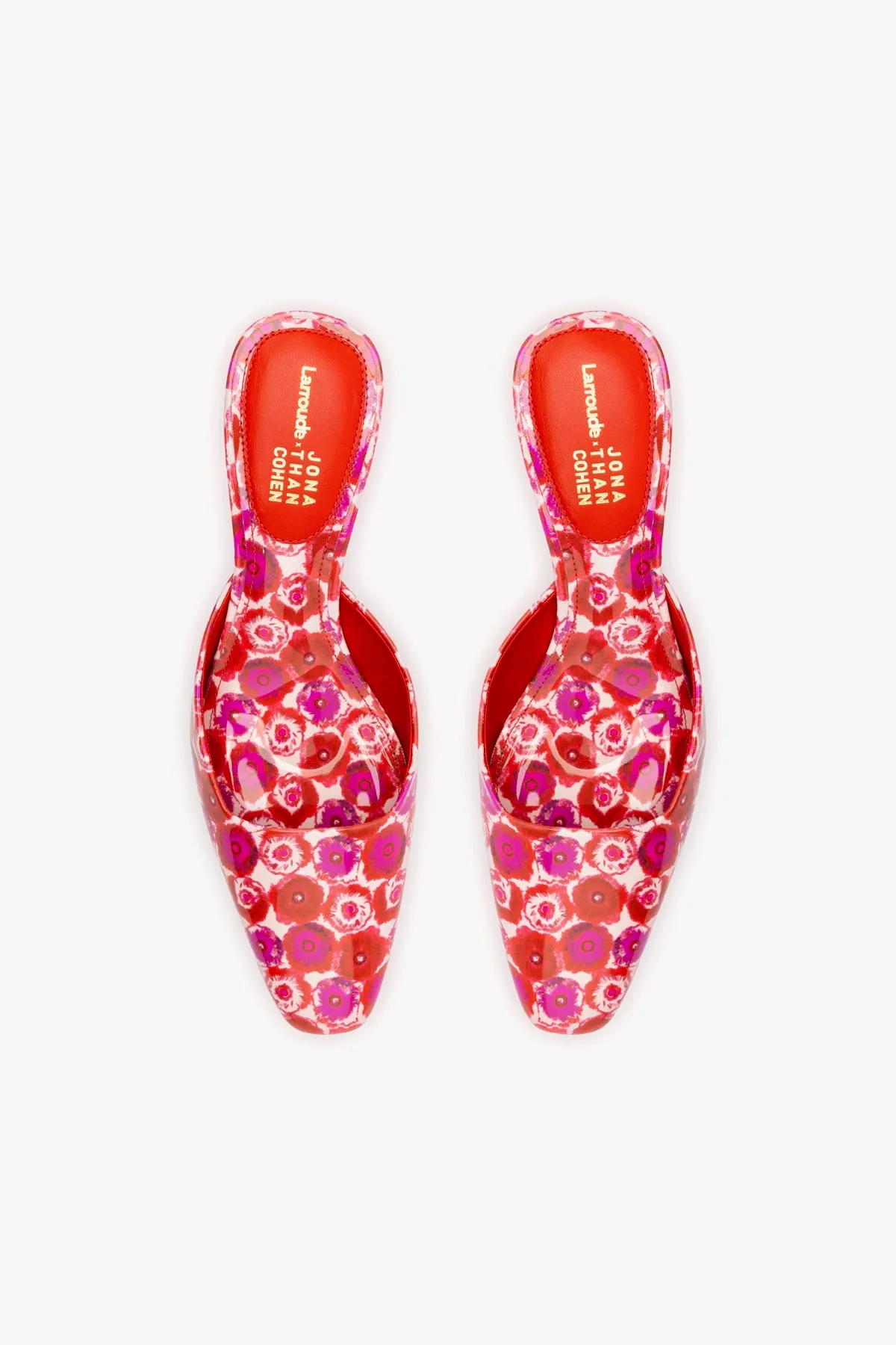 Larroudé x Jonathan Cohen Amal Mule In Red Abstract Printed Patent Leather