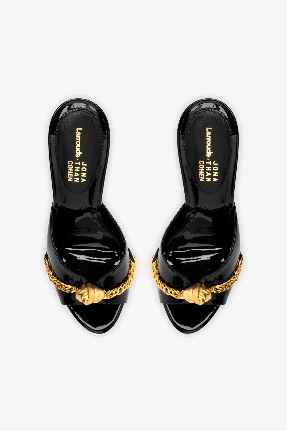 Larroudé x Jonathan Cohen Mule In Black Patent Leather