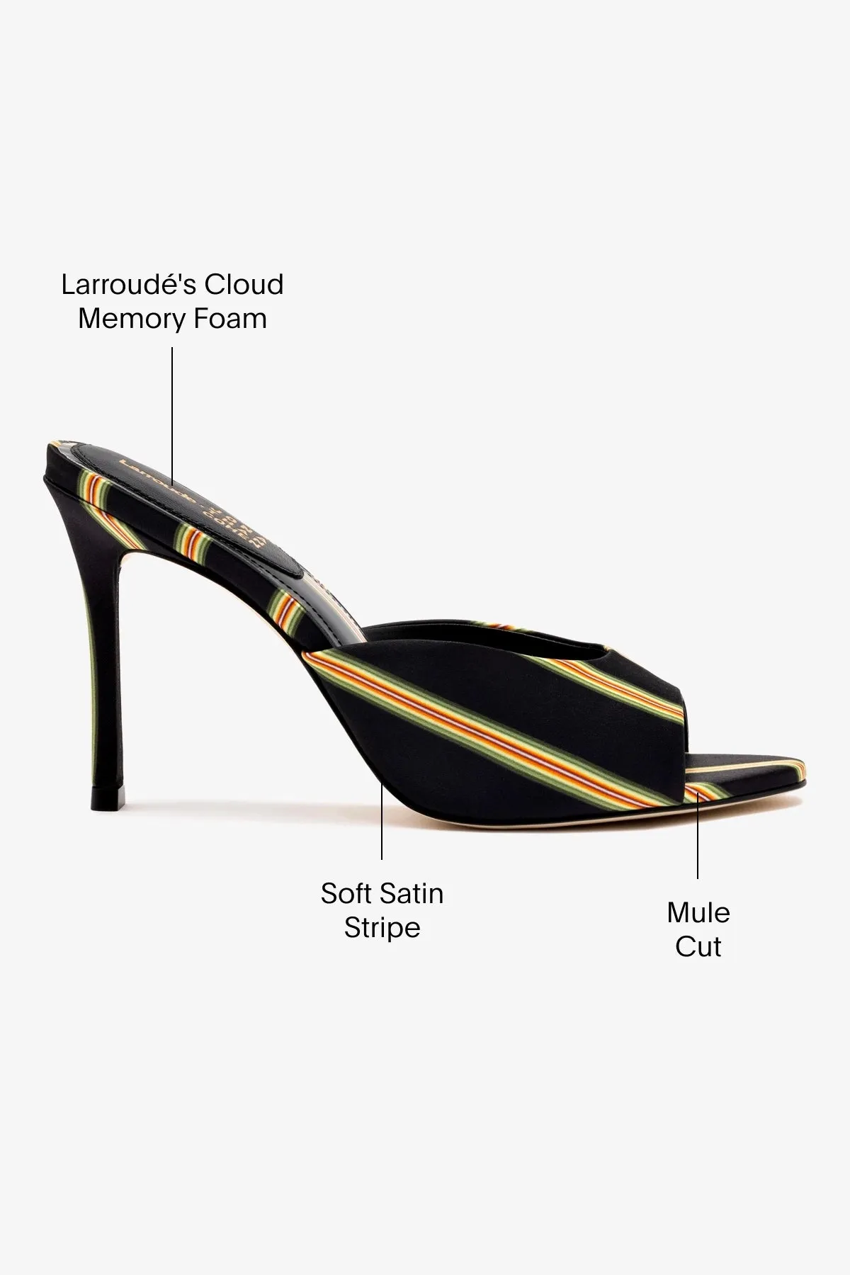Larroudé x Jonathan Cohen Mule In Black Striped Satin