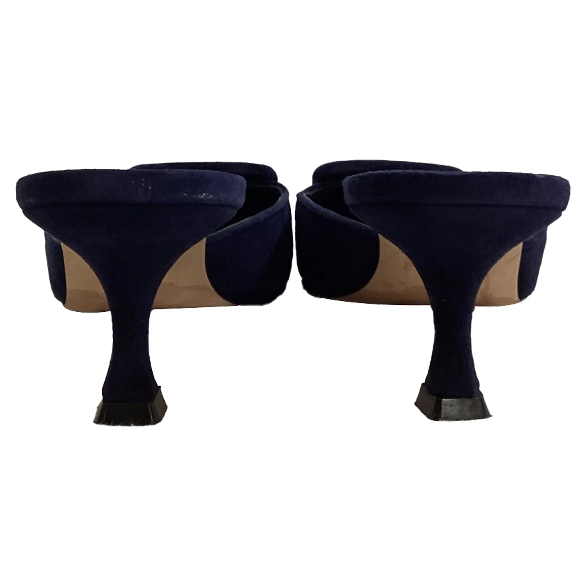 Manolo Blahnik Kitten Heel Mules in Navy Blue Suede Shoes_Manolo-Blahnik