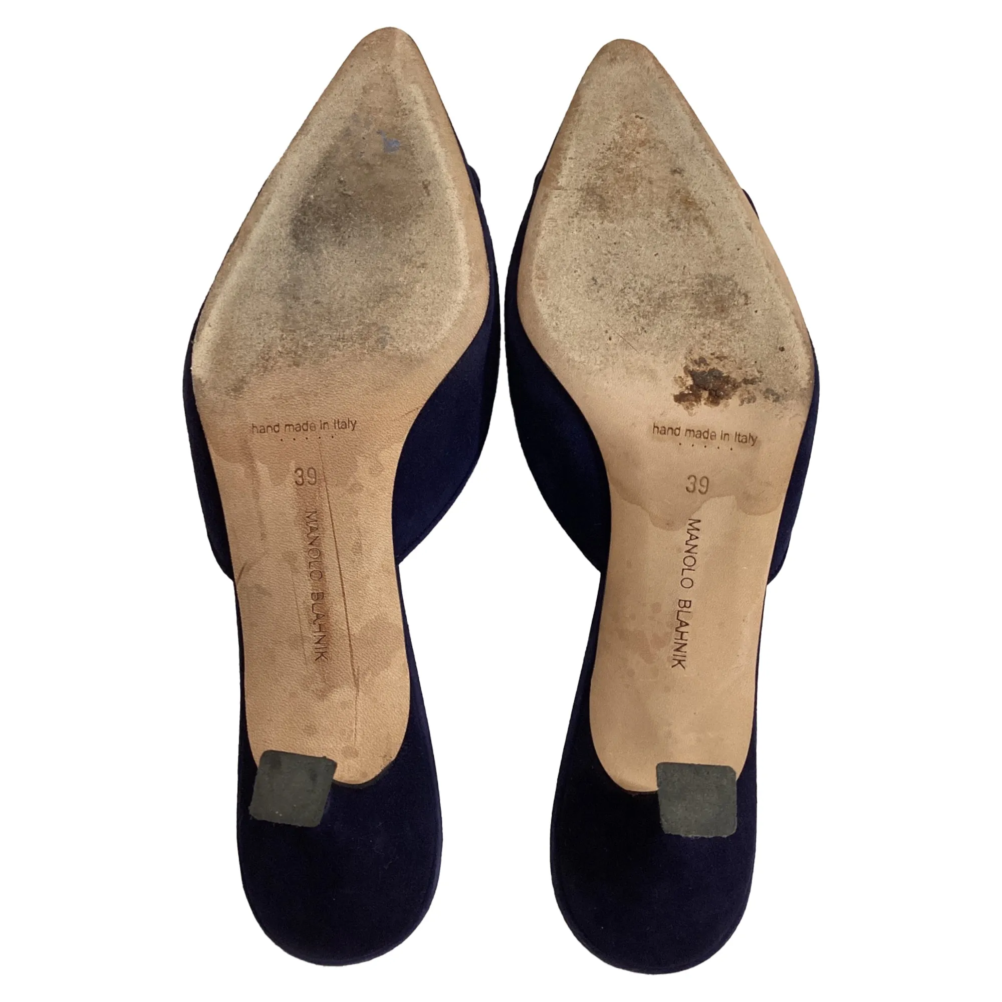 Manolo Blahnik Kitten Heel Mules in Navy Blue Suede Shoes_Manolo-Blahnik
