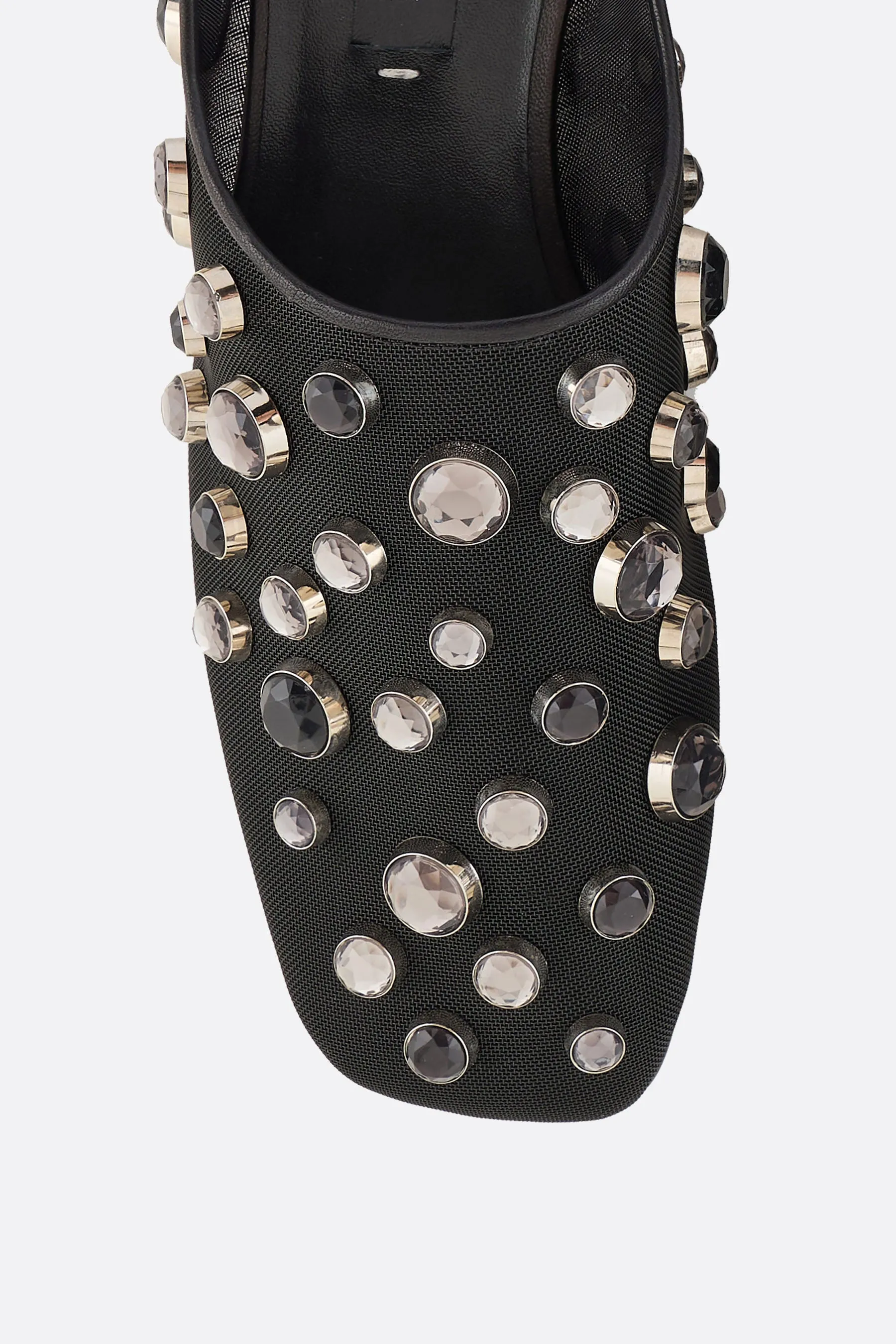 mesh flat mules with rhinestones