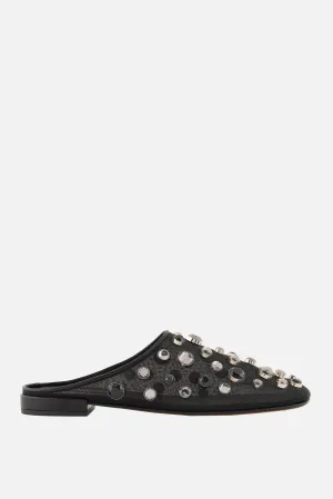 mesh flat mules with rhinestones