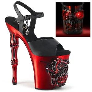 RAPTURE-809-LT Black Faux Leather/Satin Red Chrome