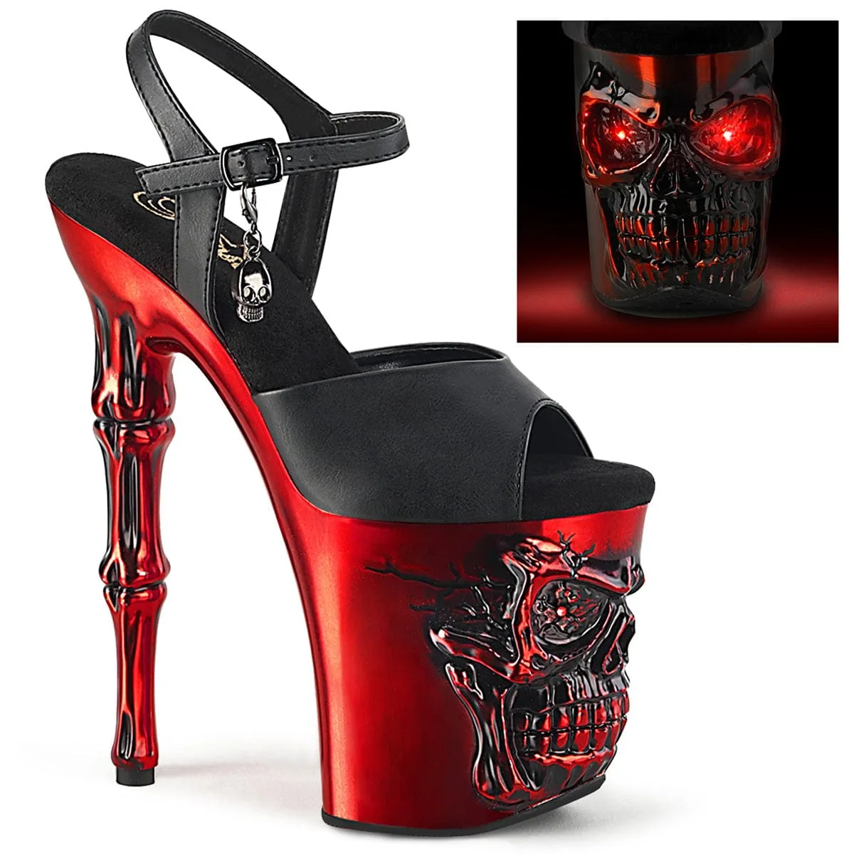RAPTURE-809-LT Black Faux Leather/Satin Red Chrome