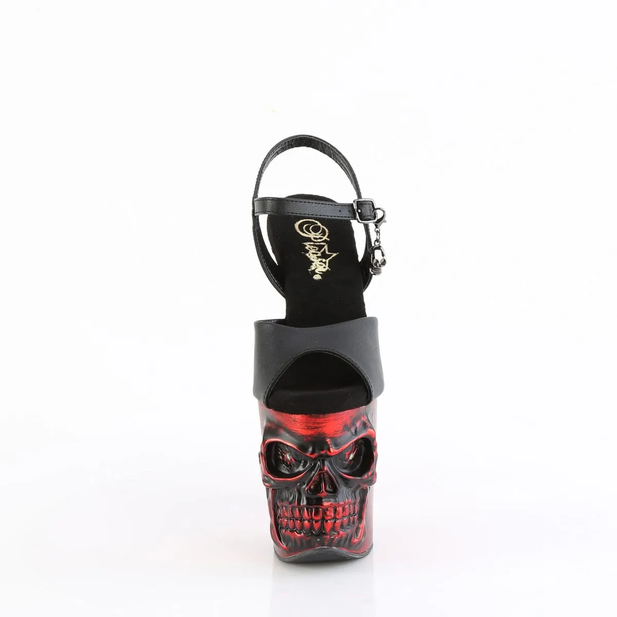 RAPTURE-809-LT Black Faux Leather/Satin Red Chrome