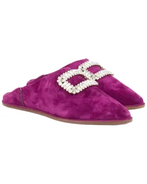 Roger Vivier Bab Viv Strass Buckle Suede Mule Shoes_Roger-Vivier
