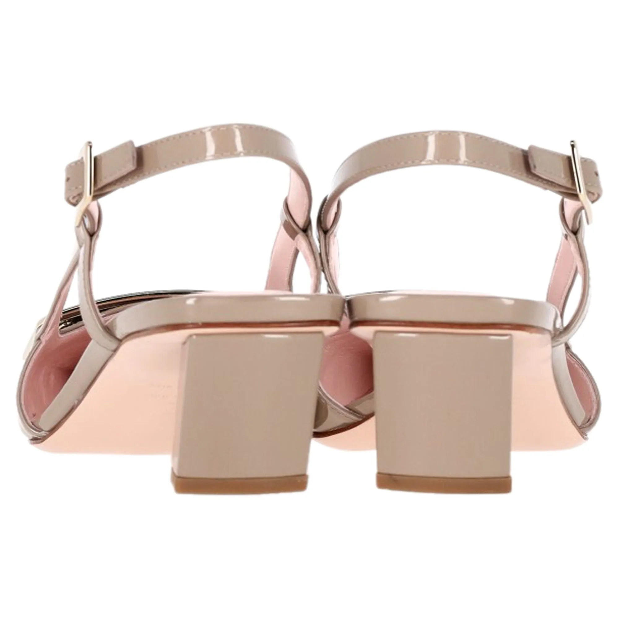 Roger Vivier Belle Vivier Metal Buckle Slingback Pumps in Beige Patent Leather Shoes_Roger-Vivier