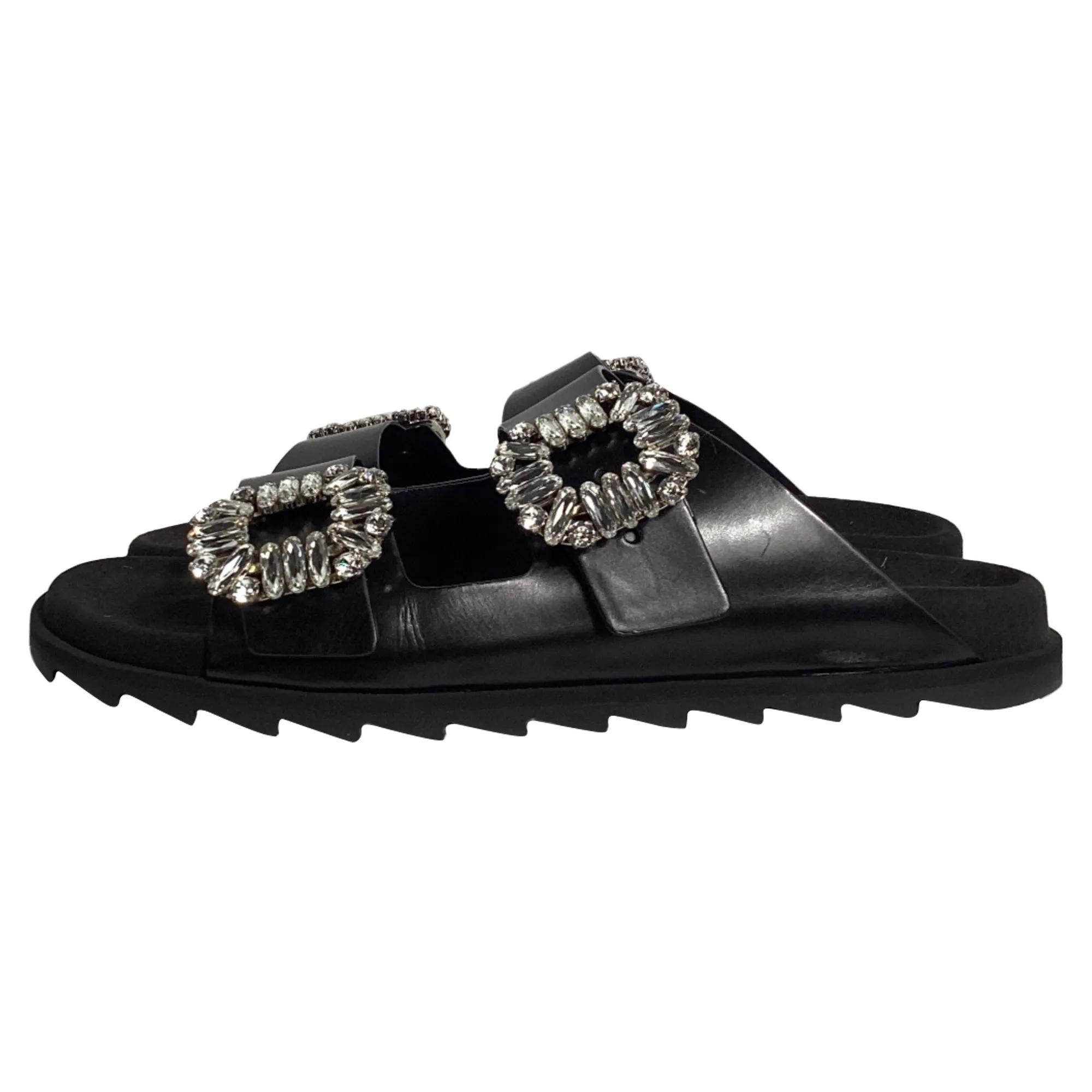 Roger Vivier Slidy Viv' Mules in Black Leather Shoes_Roger-Vivier