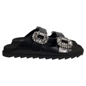 Roger Vivier Slidy Viv' Mules in Black Leather Shoes_Roger-Vivier