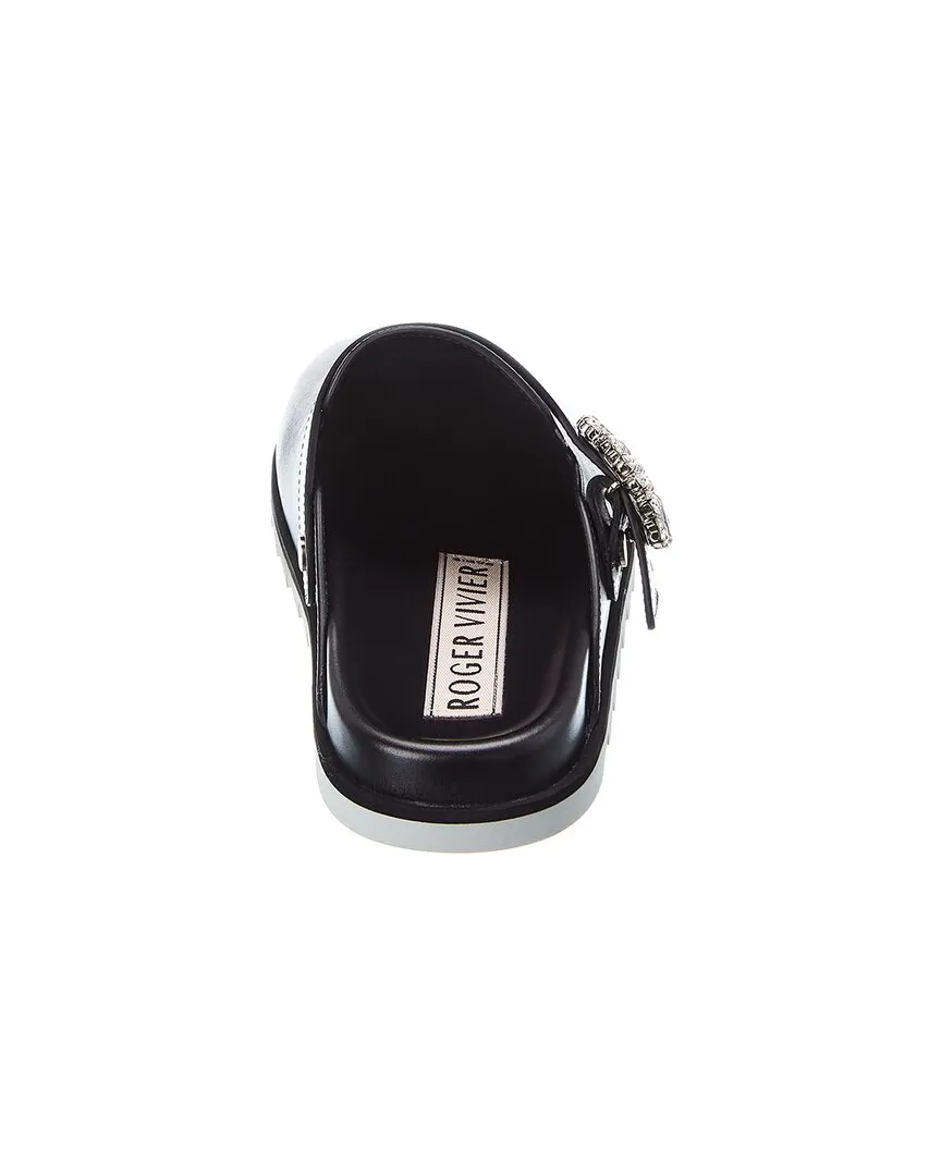 Roger Vivier Slidy Viv Strass Buckle Leather Mule Shoes_Roger-Vivier