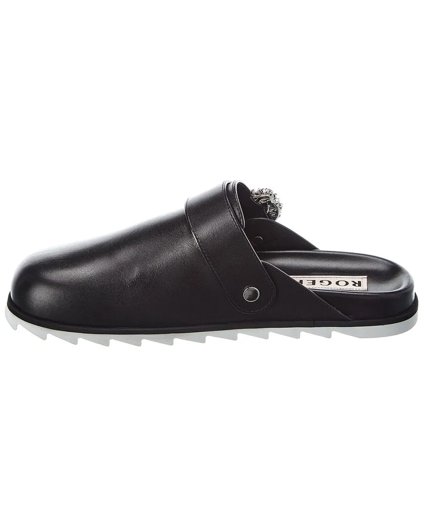 Roger Vivier Slidy Viv Strass Buckle Leather Mule Shoes_Roger-Vivier