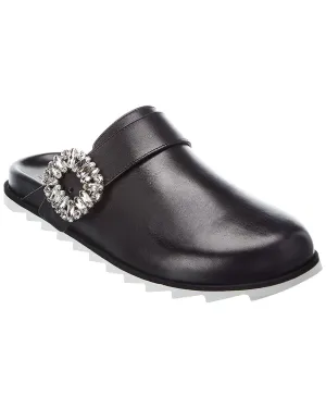 Roger Vivier Slidy Viv Strass Buckle Leather Mule Shoes_Roger-Vivier