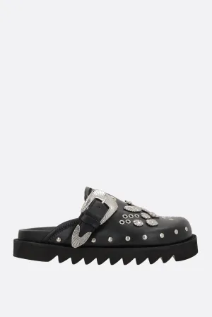 smooth leather flat mules with studs