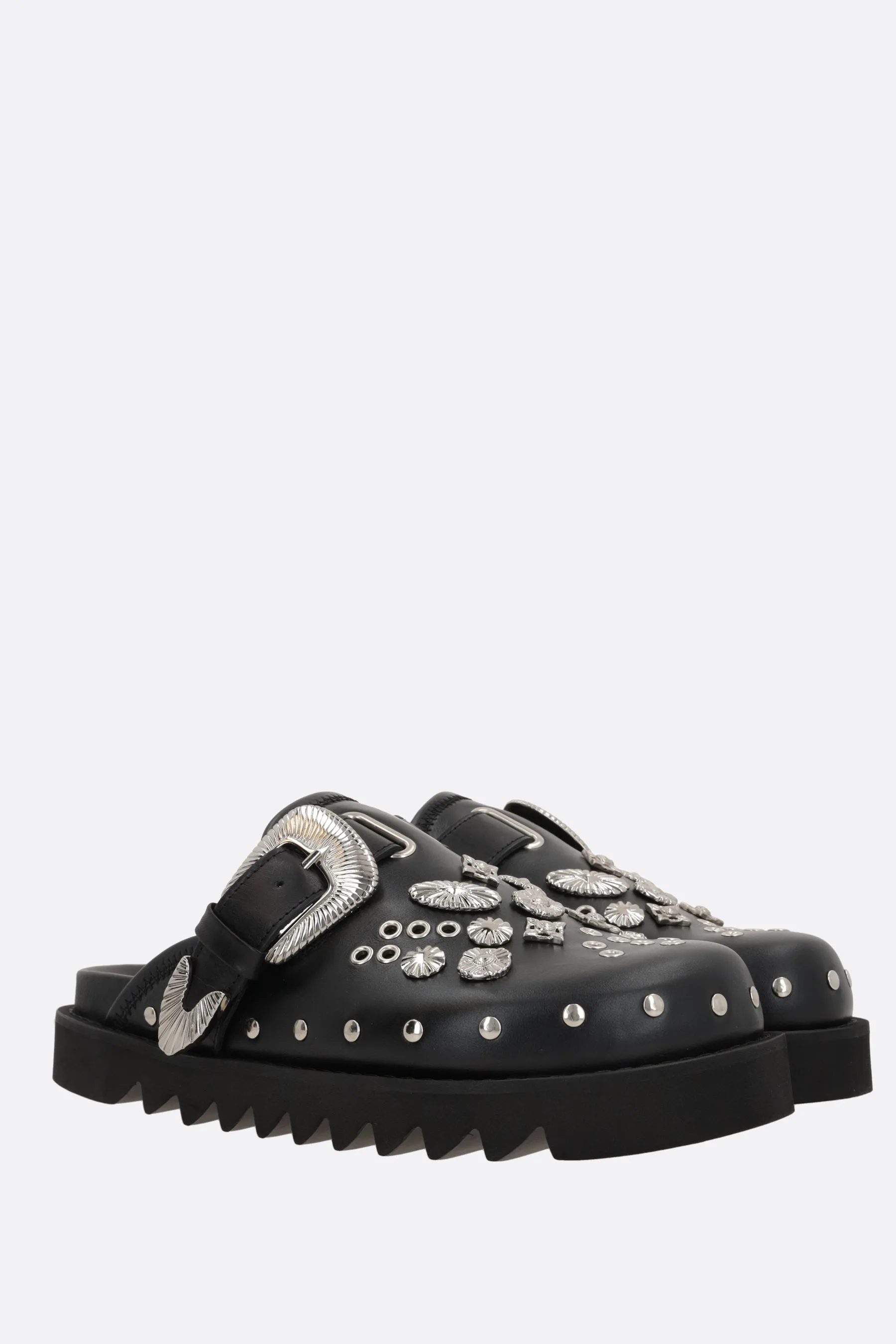 smooth leather flat mules with studs
