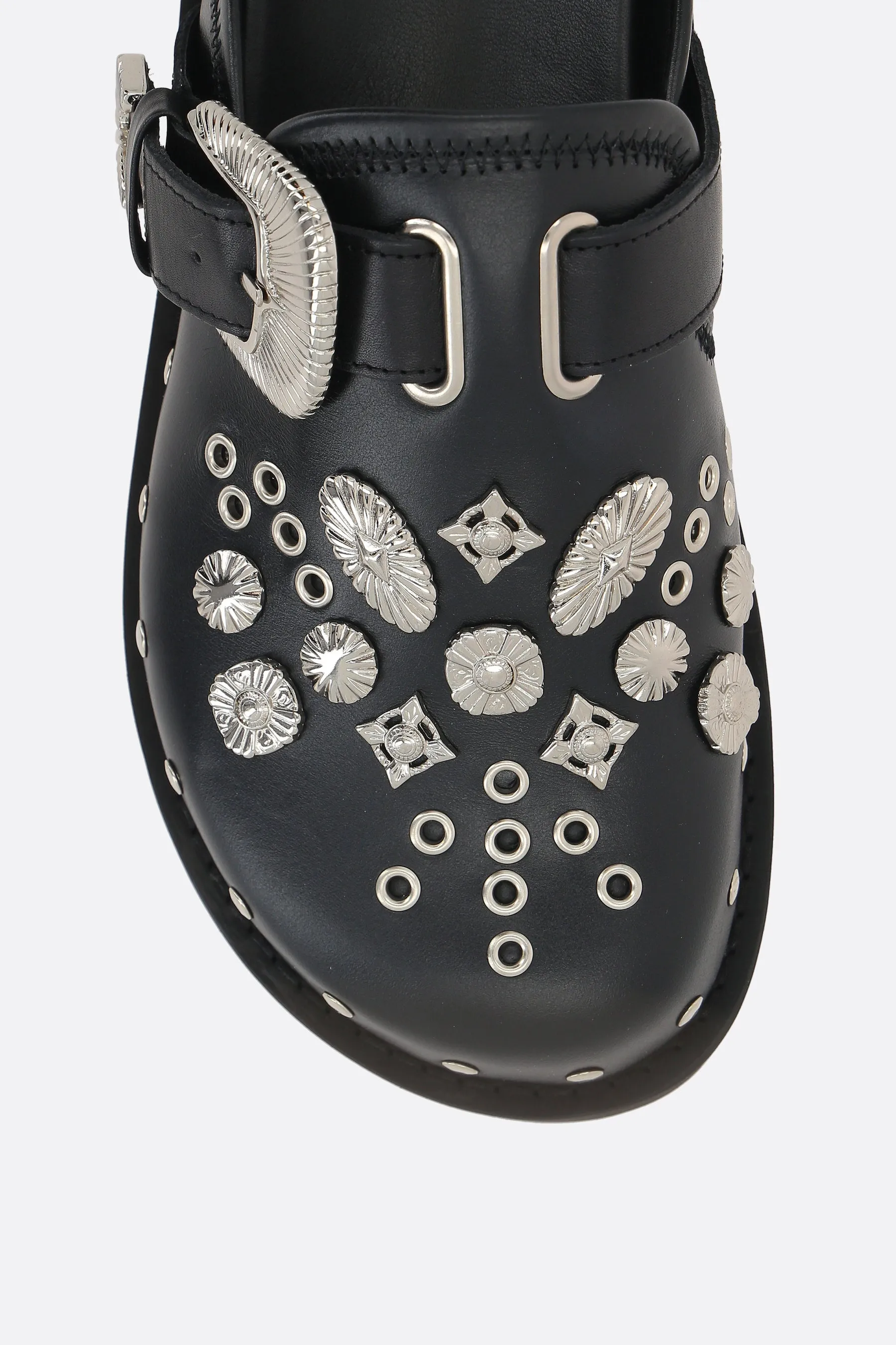 smooth leather flat mules with studs