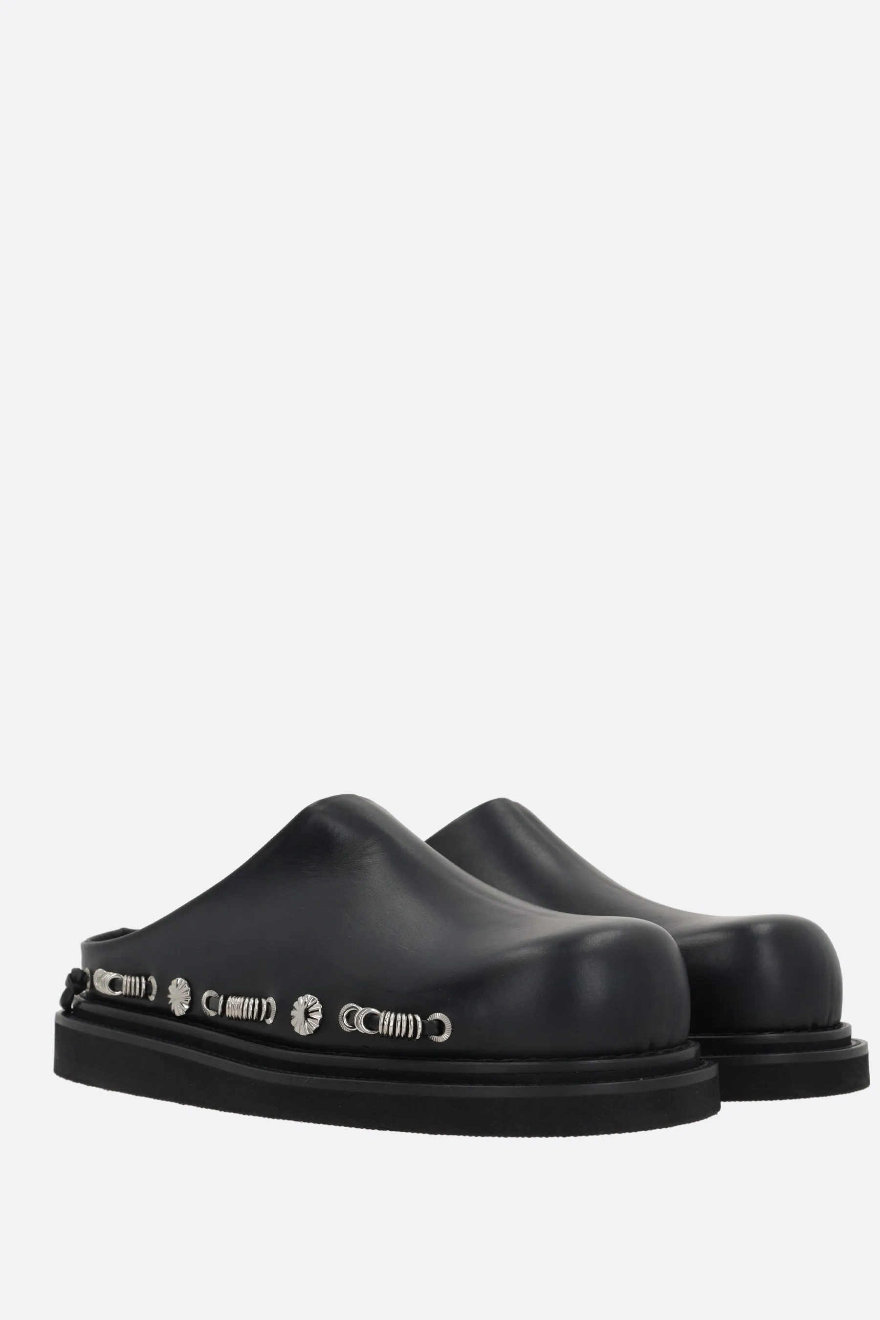 smooth leather mules with metal eyelets